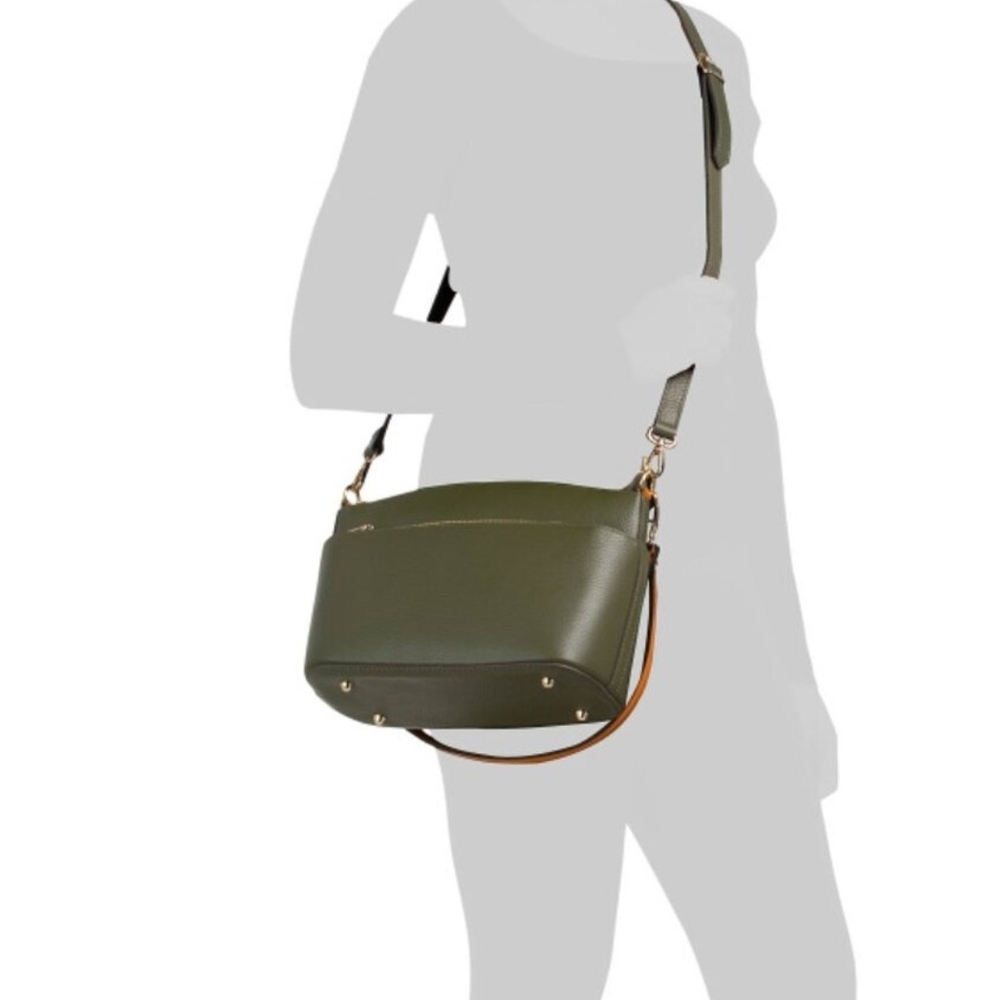 Divina Firenze Elegant Olive Green Leather  Shoulder Bag